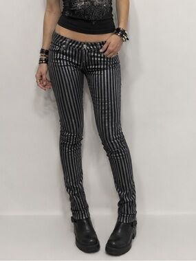 Toxik3 Striped Metallic Black Skinny Jeans